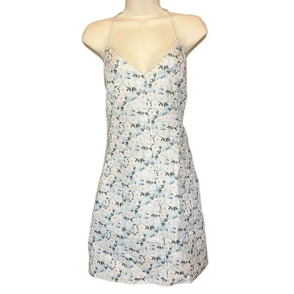 Alice + Olivia Tayla Textured Mini Dress in Powder Blue/ White NWT Size 12 - Picture 4 of 8